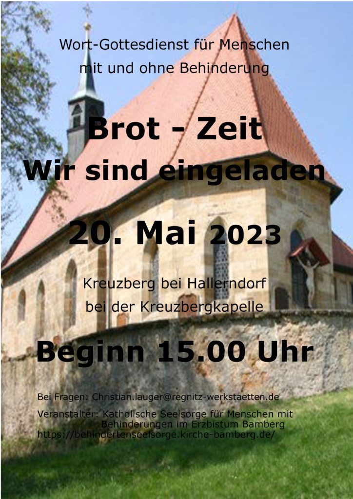 Plakat für den inklusiven Gottesdienst am Samstag, 20. Mai, um 15.00 Uhr auf dem Kreuzberg in Hallerndorf.